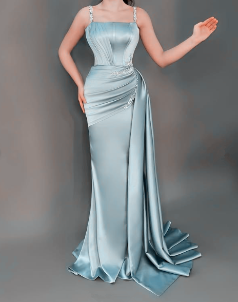 Unique Green Satin Beaded Mermaid Evening Dress,Long Prom Party Dress