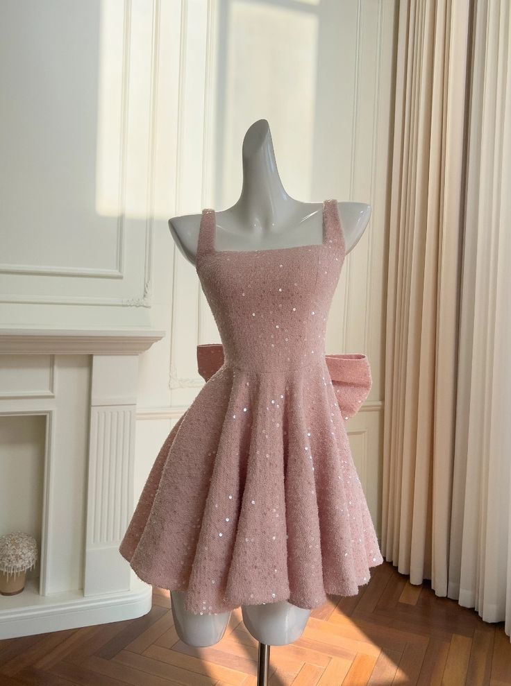 Elegant Pink Big Bow Sequin Short Homecoming Dress Party Dress
