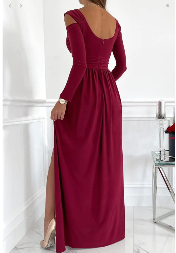Women's Dresses Long Sleeve V-Neck Solid Strapless Split Prom Dress