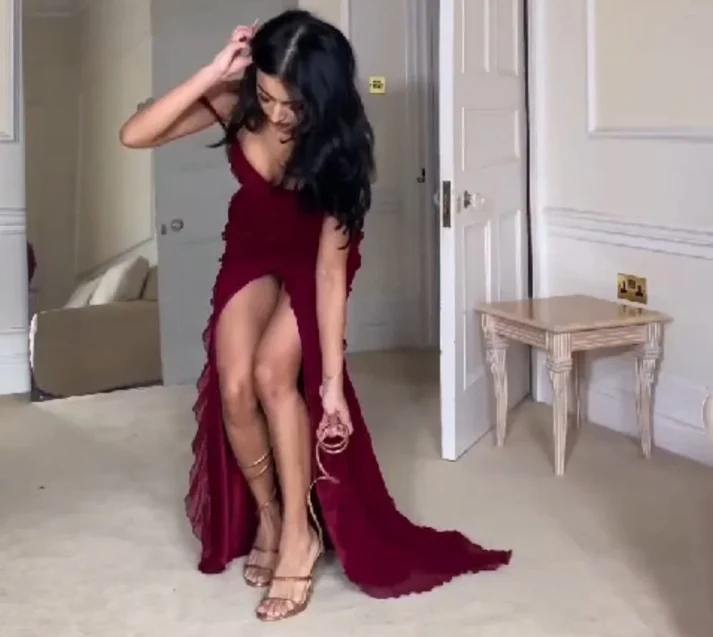 Burgundy Off Shoulder Straps Multi-layered Ruffles Long Prom Dress Chiffon Evening Dress