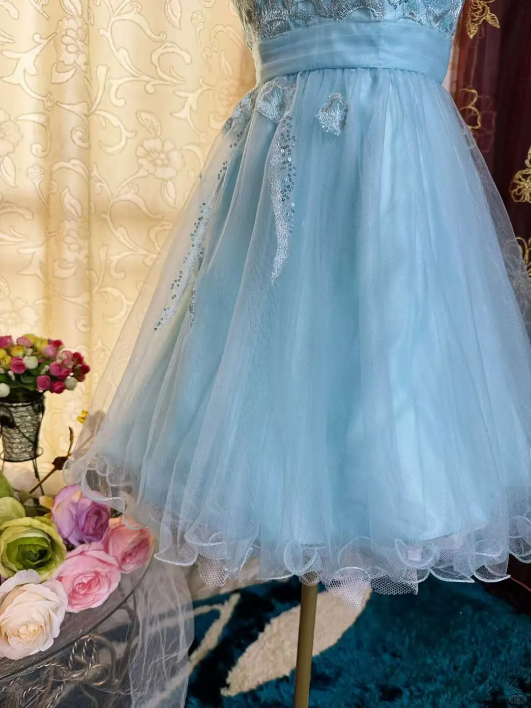 Cute Strapless Light Blue Tulle Appliques A Line Short Graduation Homecoming Dress 20th Birthday Outfits