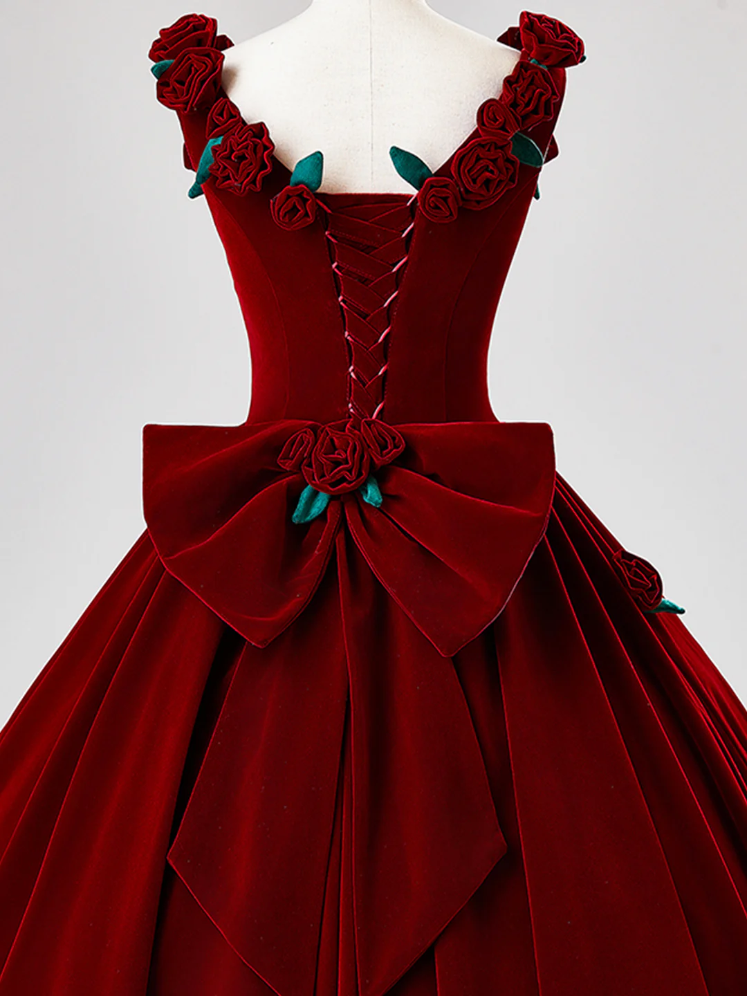 Charming Red Velvet A Line Rose Flowers Ball Gown Sweet 16 Dress Quinceanera Dress
