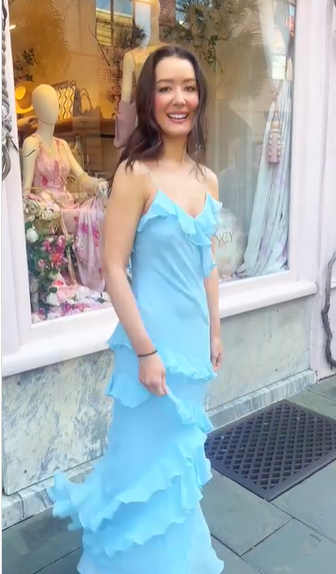 Blue Spaghetti Straps Chiffon Ruffle Prom Dress Long Party Dress