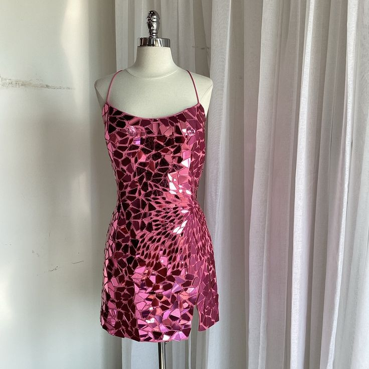 Gorgeous Pink Sequin Sheath Cocktail Dress Formal Graduation Homecoming Dress