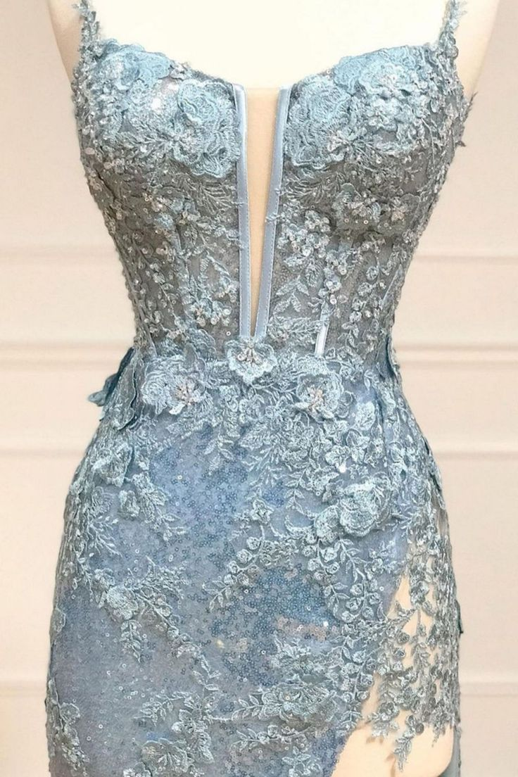 Glitter Sequin Mermaid Spaghetti Straps Long Corset Prom Dress With Appliques