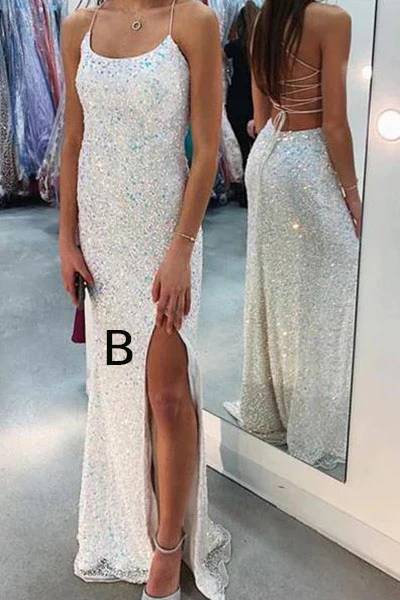 Beautiful White Sequins Long Prom Dress,Formal Party Evening Gown