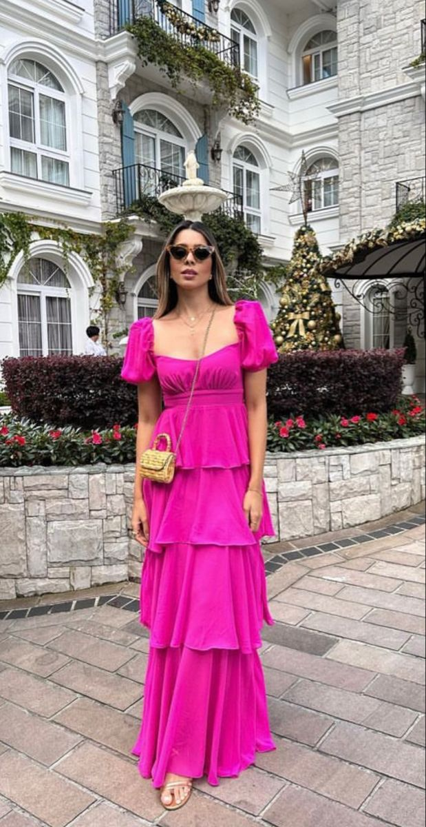 Charming Fuchsia Tiered Long Prom Dress,Evening Dress
