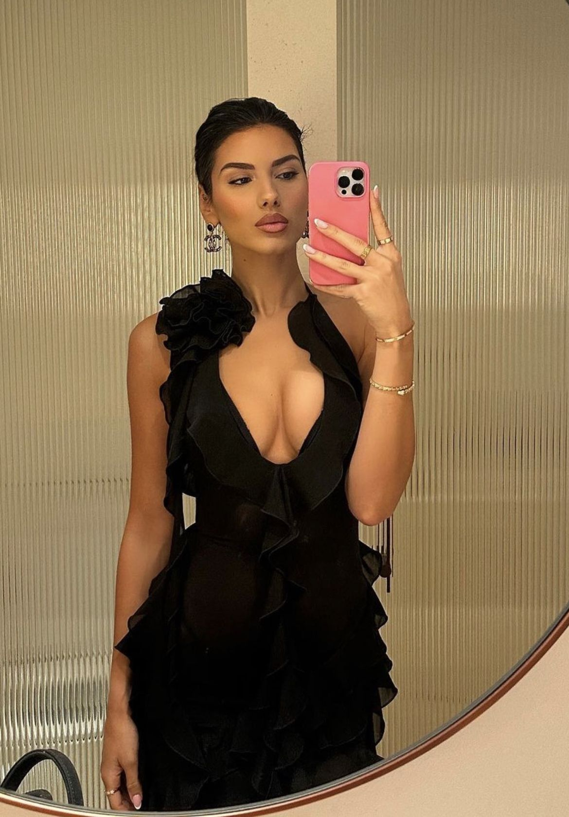 Sexy Hot Pink Halter Chiffon Ruffles Long Birthday Party Dress Formal Prom Dress