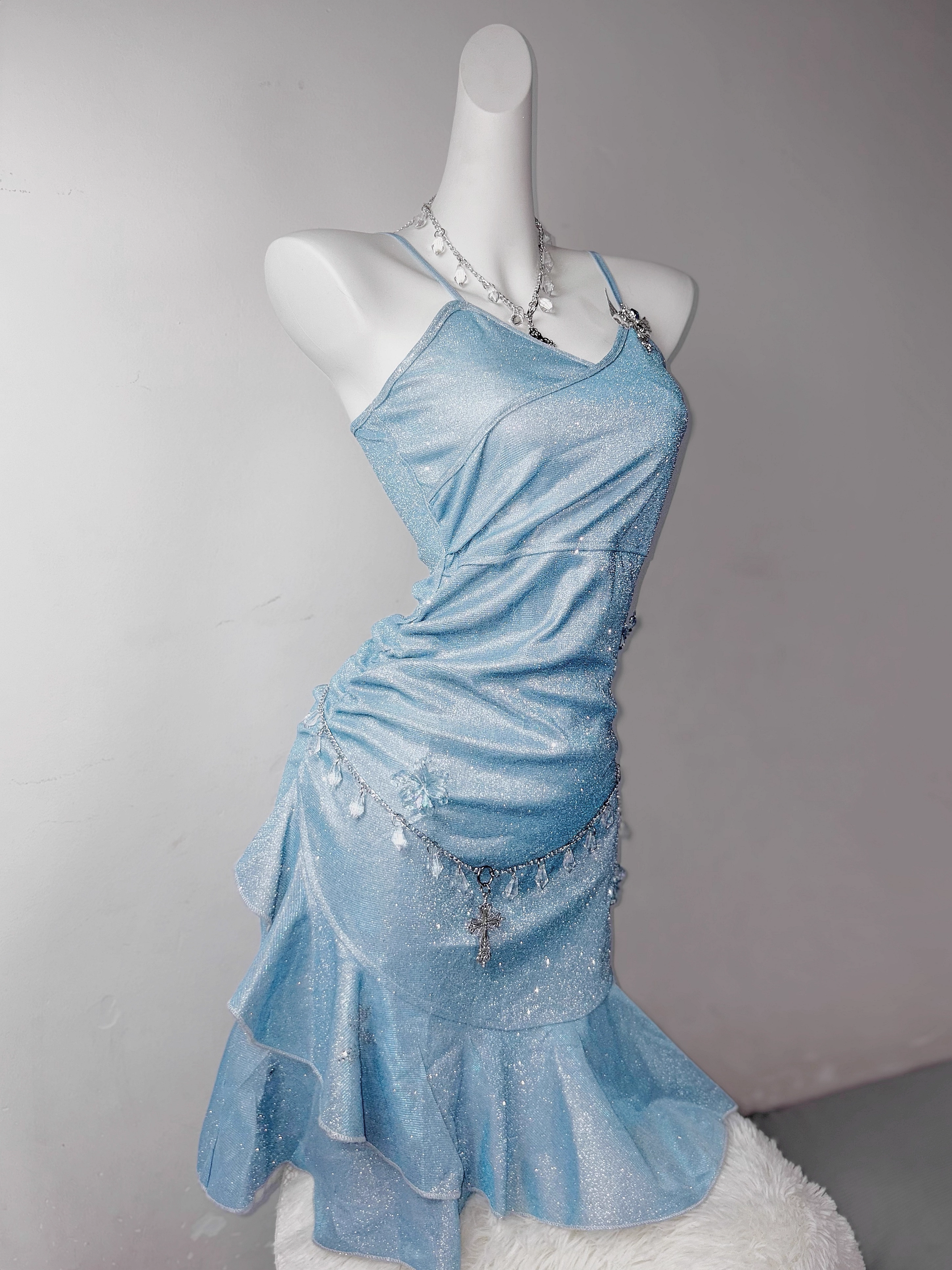 Classy Blue Spaghetti Straps Ruffles Homecoming Dress Short Birthday Dress