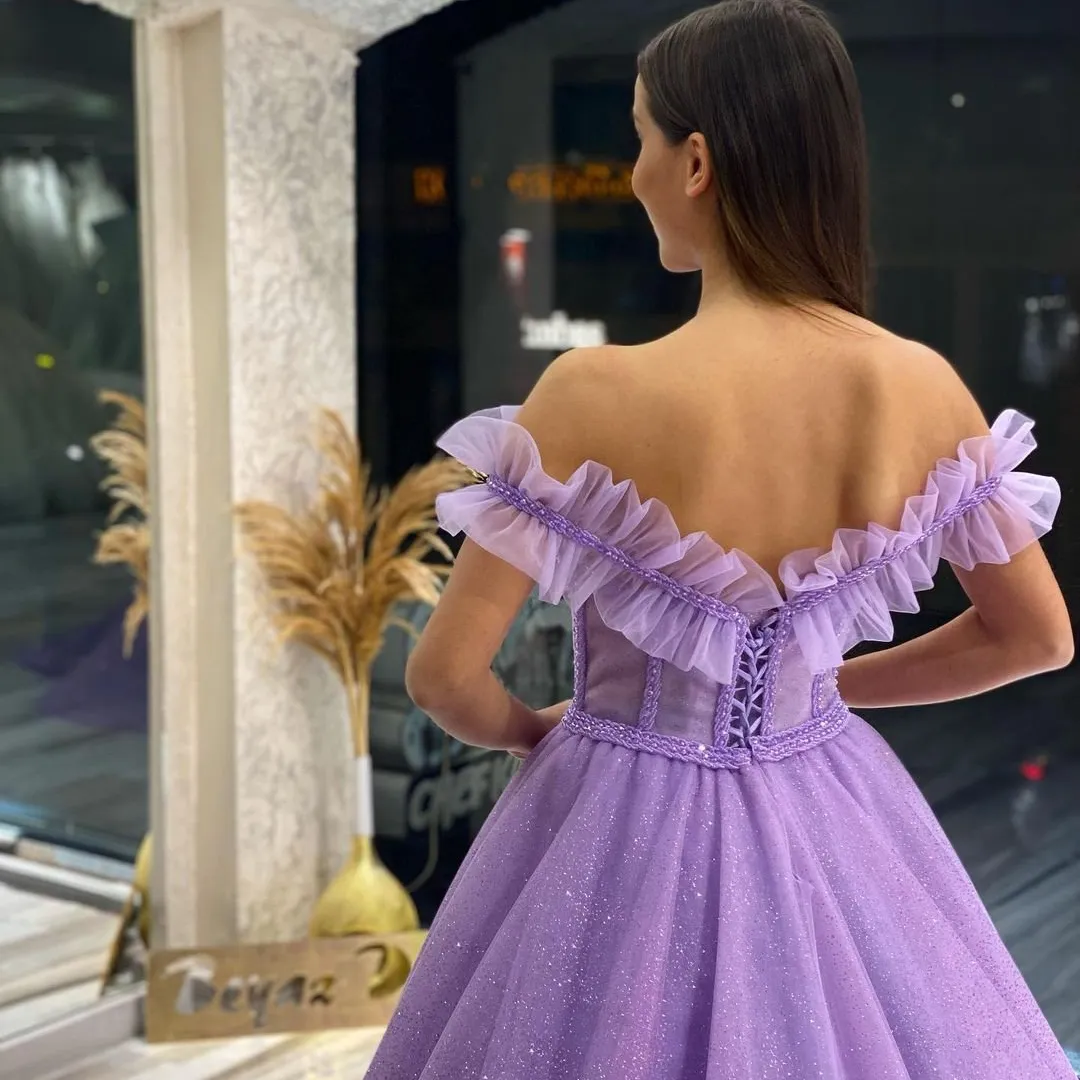 Off The Shoulder Tulle Bridal Gown A-Line Princess Prom Wedding Evening Dress