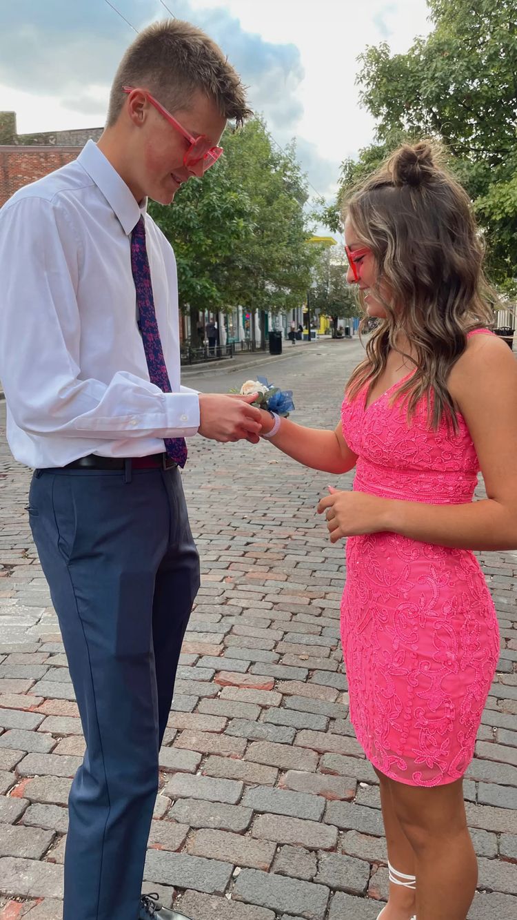 V Neck Pink Cute Homecoming Dress Special Occasion Date Dress Lace Homecoming Dress