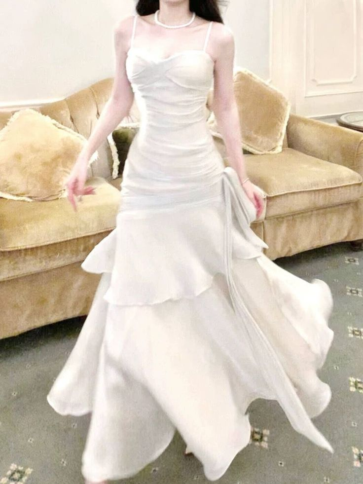 Elegant Straps White Prom Dress Mermaid Long Party Evening Dress