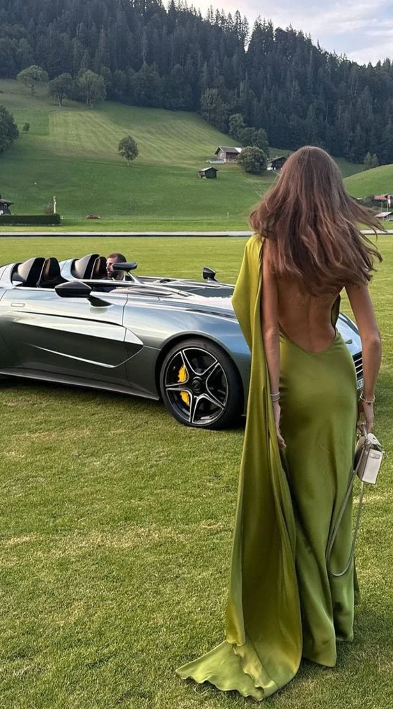 Elegant Green Backless Evening Dress Long Party Prom Dress