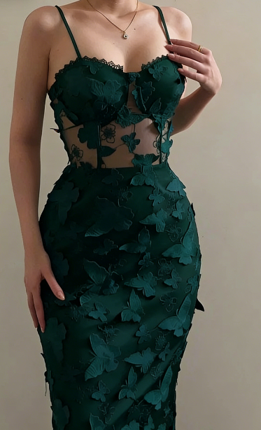 Elegant Mermaid Spaghetti Straps Lace Long Prom Dresses Formal Dress