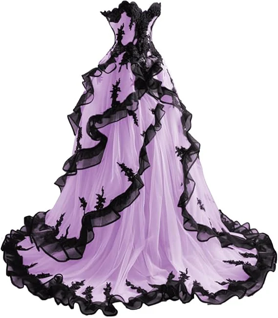 Vintage Ball Gown Sweetheart Tulle Prom Dresses Long Ruffles Evening Dress