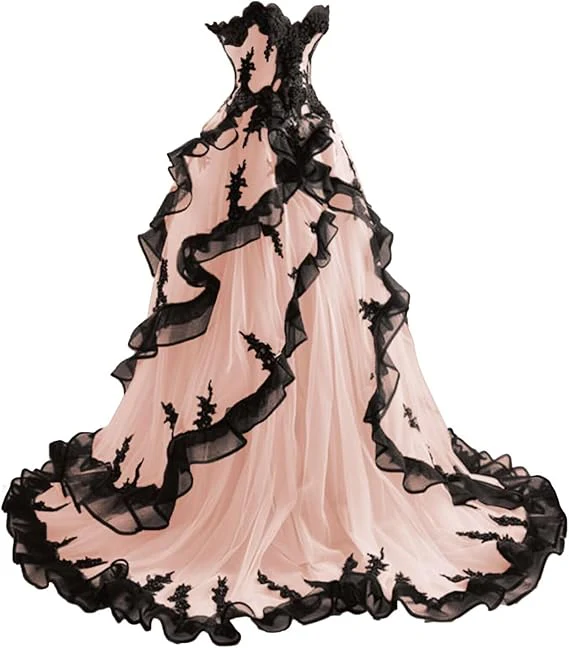 Vintage Ball Gown Sweetheart Tulle Prom Dresses Long Ruffles Evening Dress