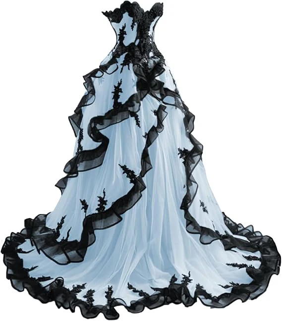 Vintage Ball Gown Sweetheart Tulle Prom Dresses Long Ruffles Evening Dress