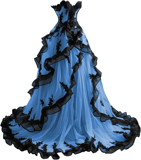 Vintage Ball Gown Sweetheart Tulle Prom Dresses Long Ruffles Evening Dress