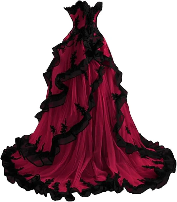 Vintage Ball Gown Sweetheart Tulle Prom Dresses Long Ruffles Evening Dress