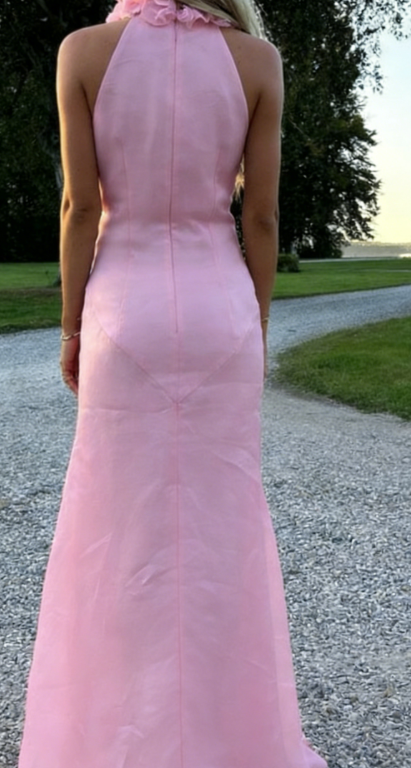 Gorgeous Mermaid High Neckline Pink Slit Tulle Long Prom Dresses Evening Dress