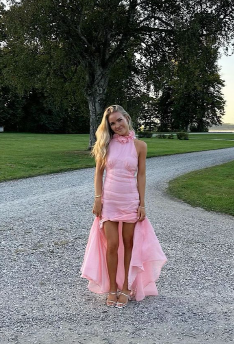Gorgeous Mermaid High Neckline Pink Slit Tulle Long Prom Dresses Evening Dress