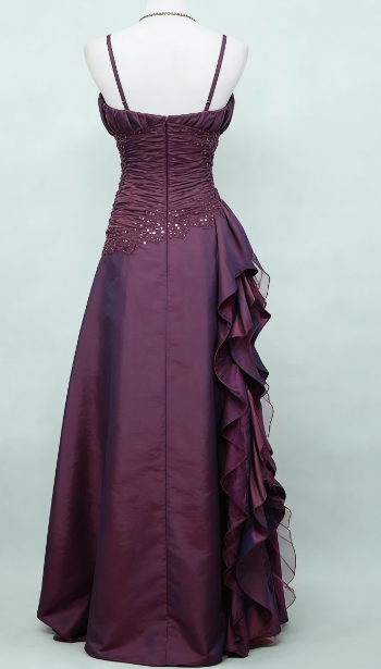 Vintage High Low Spaghetti Straps Grape Taffeta Long Prom Dresses Evening Gowns