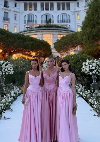 Elegant A Line Straps Pink Satin Long Length Prom Dresses Birthday Outfits