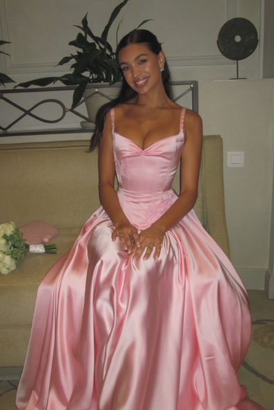 Elegant A Line Straps Pink Satin Long Length Prom Dresses Birthday Outfits