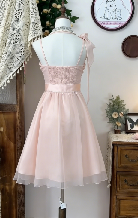 Pretty A Line Halter Satin Chiffon Short Homecoming Dress 16th Birthday Outfits
