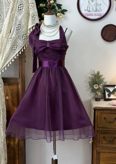 Pretty A Line Halter Satin Chiffon Short Homecoming Dress 16th Birthday Outfits