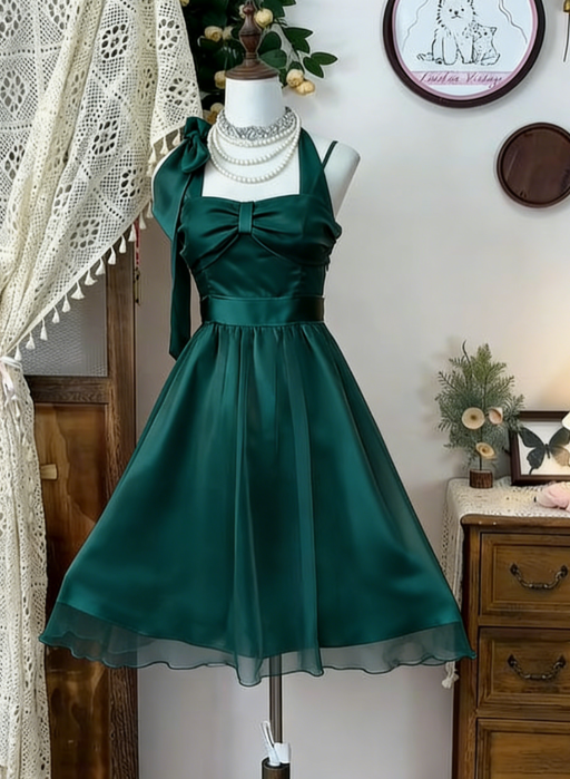 Pretty A Line Halter Satin Chiffon Short Homecoming Dress 16th Birthday Outfits
