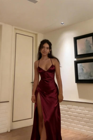 Simple Sexy Mermaid Halter Satin Slit Long Prom Dresses Formal Dress