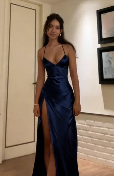 Simple Sexy Mermaid Halter Satin Slit Long Prom Dresses Formal Dress