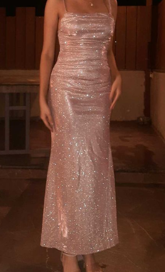Shiny Mermaid Spaghetti Straps Satin Sequin Long Prom Dresses Formal Dress