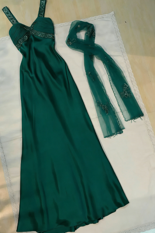 Pretty A Line Sweetheart Satin Sequin Long Prom Dresses Formal Dress