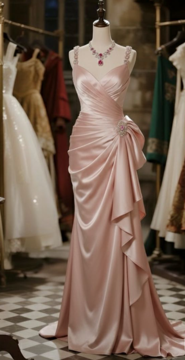 Formal Mermaid Beaded Straps Satin Pleated Long Prom Dress, Evening Dress