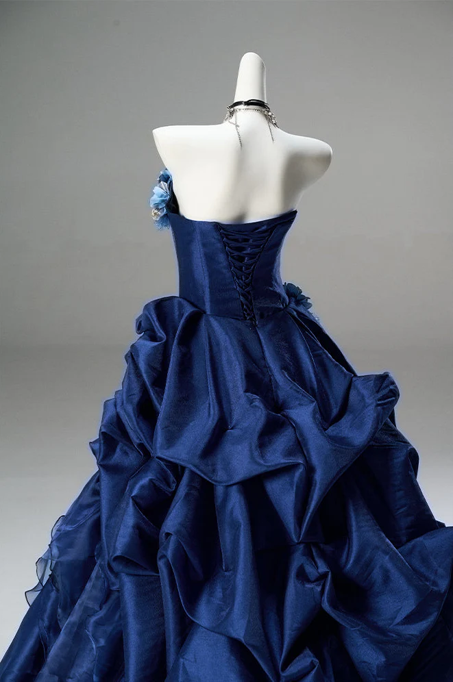 Vintage Ball Gown Strapless Satin Long Prom Dress, Evening Dress