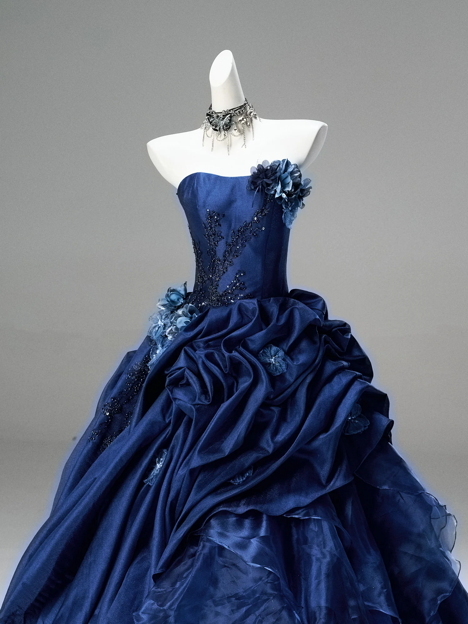 Vintage Ball Gown Strapless Satin Long Prom Dress, Evening Dress
