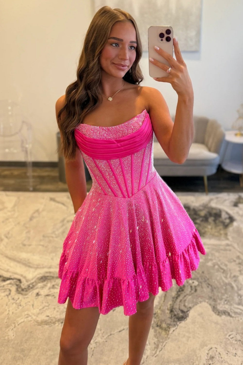 Chic A Line Strapless Yellow Short Homecoming Dress with Beading