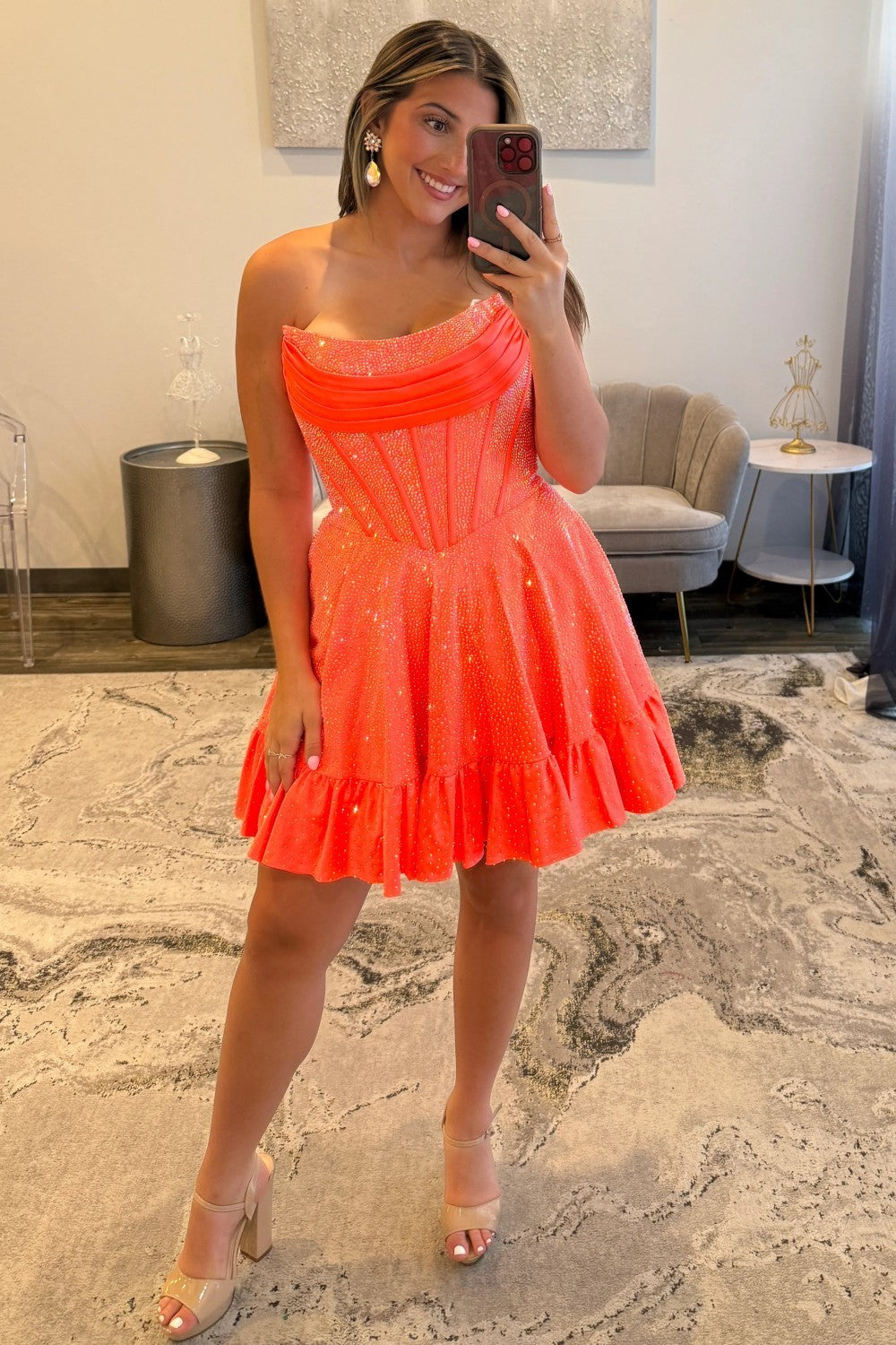 Chic A Line Strapless Yellow Short Homecoming Dress with Beading