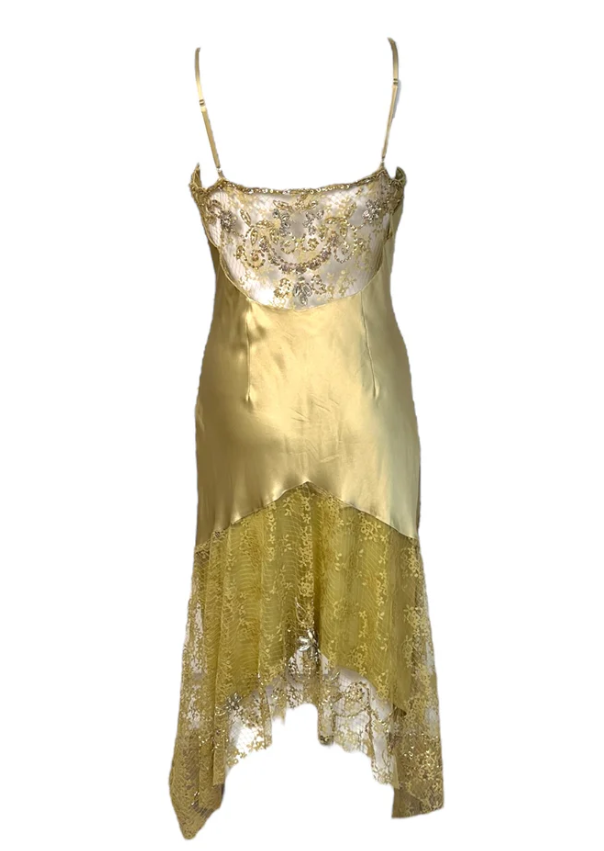 Elegant Gold Spaghetti Straps Satin Lace Beaded Cocktail Dress A Line Homecoming Dress Birthday Outfits