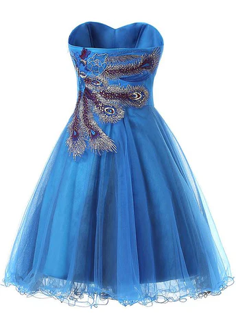 Vintage Blue Tulle Satin Short Party Dress A Line Homecoming Dress