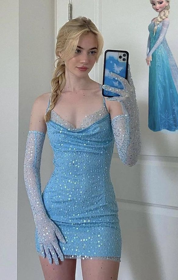 Sparkly Sky Blue Sequin Sheath Short Homecoming Dress Formal 20th Birthday Outfits With Gloves