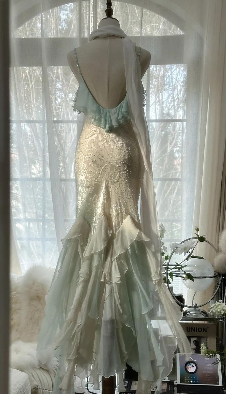 Classy Light Green Chiffon Beaded Mermaid Prom Dress,Spaghetti Straps Party Evening Dress