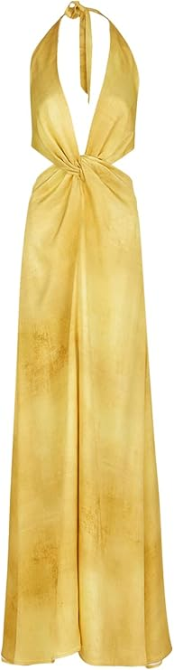 Pretty A line Halter Neckline Long Yellow Prom Dress Evening Dress Formal Dress