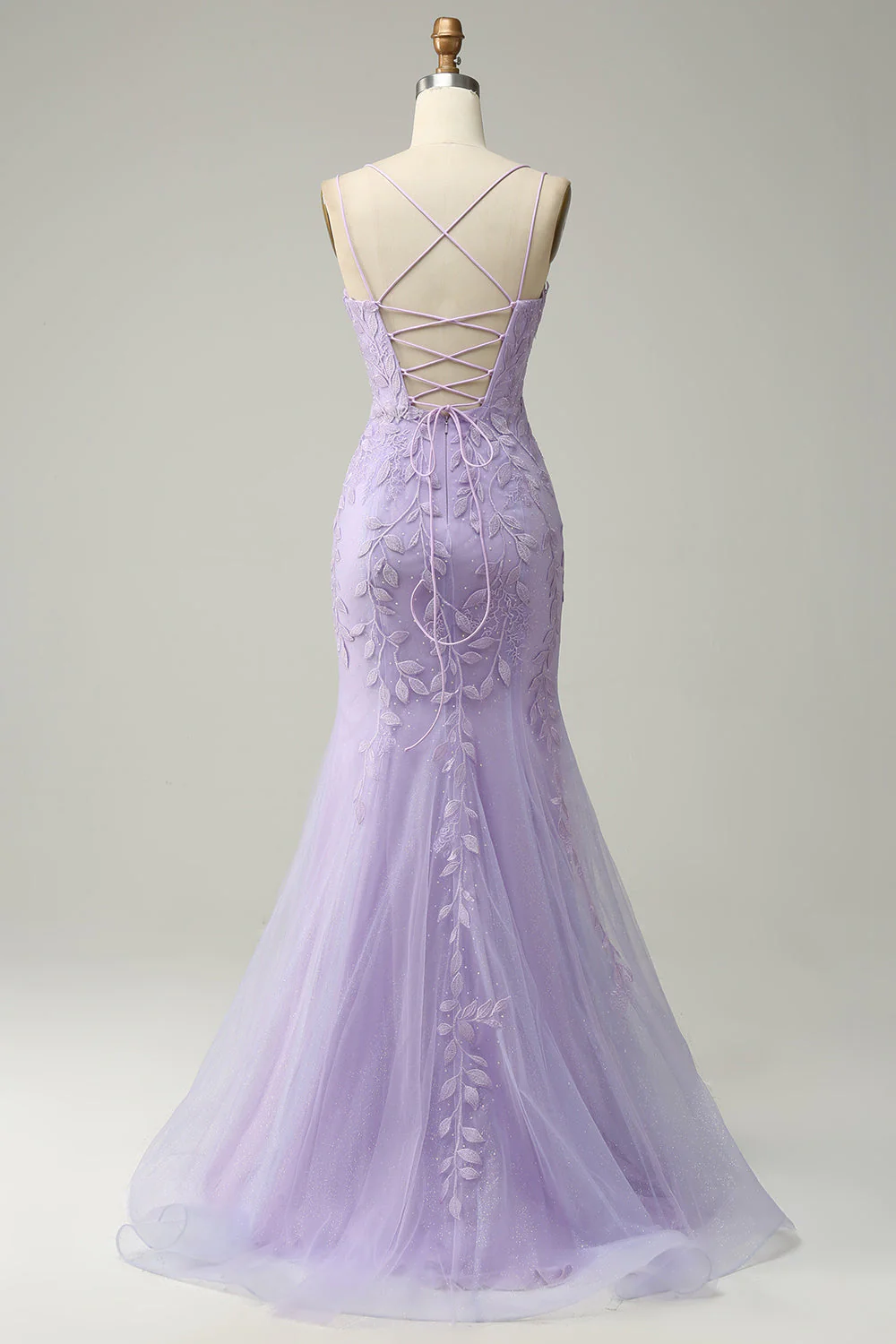 Purple Spaghetti Straps Mermaid Long Prom Dress With Appliques