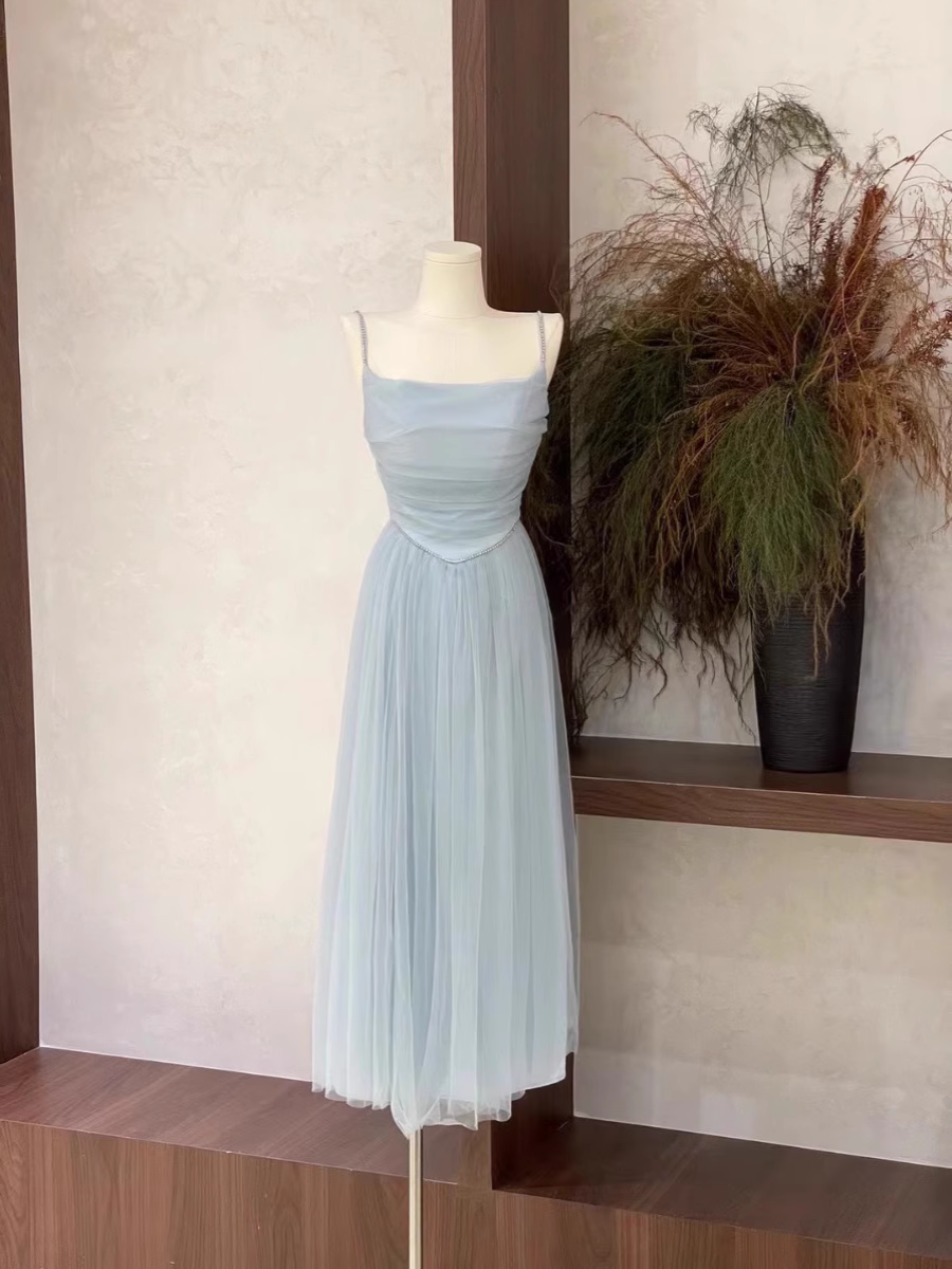 Cute A Line Spaghetti Straps Tulle Light Blue Women's Holiday Dresses