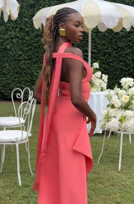 Elegant V Neck Coral Pink Side Slit Mermaid Long Wedding Guest Dress Party Dress