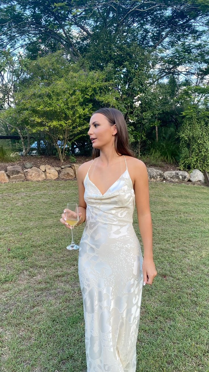 Sexy Backless White Satin Print Prom Dress Evening Dress