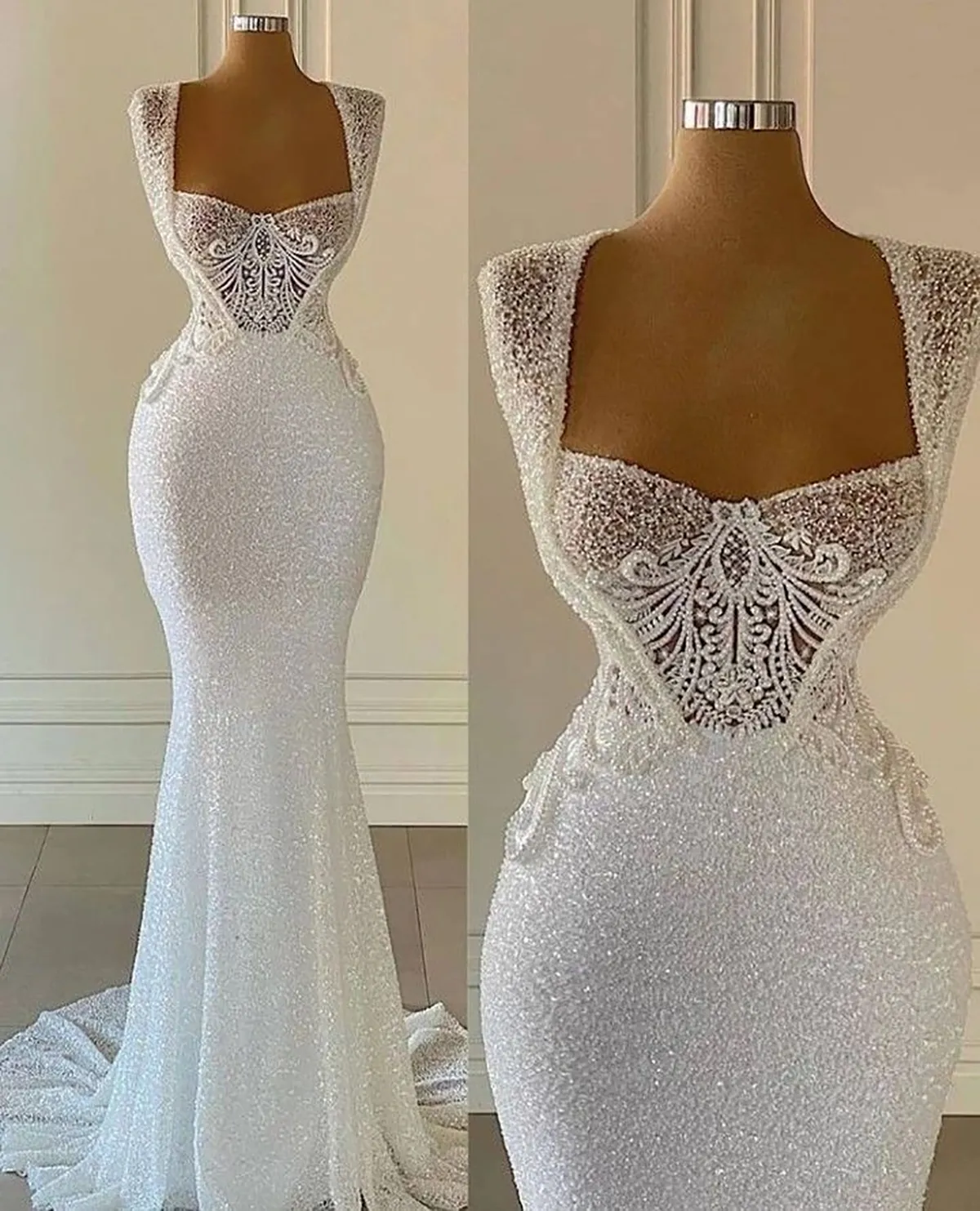 Luxury New Square Neck White Wedding Dress Women Mermaid Prom Dress Formal Gowns Bridal Gown
